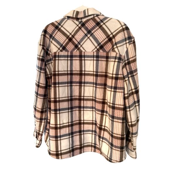 Sage Plaid Flannel Button Front Shacket Size XL Super Plush Sherpa Lined Fleece - Picture 2 of 10